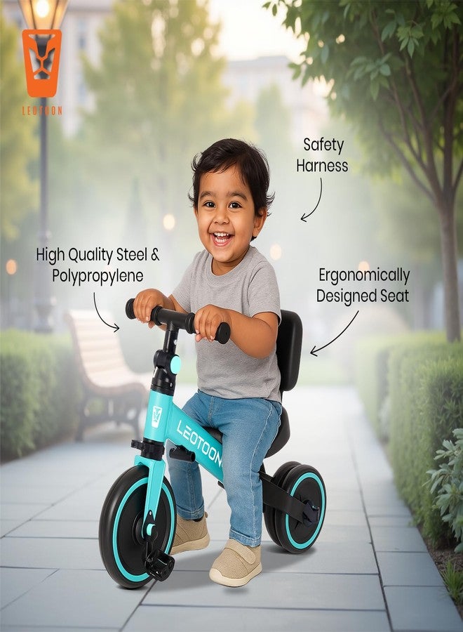 Leotoon 4 in 1 Trot n Roll Tricycle, Sunshade, 3 Mute EVA Wheels, Big Wheel Hub, Steel Frame, Non-Slip Tyres, Extendable Handle, Convertible to Balance Bike, Blue, 2 to 6 Years - Image 3
